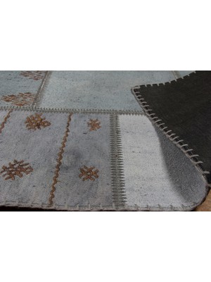 Carpetdocia Maldives %100 Naturel Pamuk Yün Salon Oturma Odası Geleneksel Kendir Patchwork Kilim 01 Stone