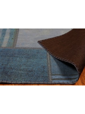 Carpetdocia Maldives %100 Naturel Pamuk Yün Salon Oturma Odası Geleneksel Kendir Patchwork Kilim 01 Navy