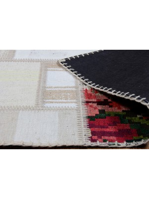 Carpetdocia Maldives %100 Naturel Pamuk Yün Salon Oturma Odası Geleneksel Kendir Patchwork Kilim 02 Beıge Xw