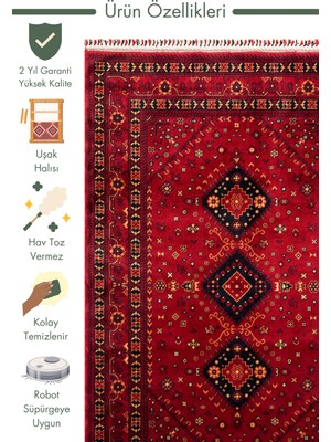 Carpetdocia Kabil Afgan Yağcıbedir Desenli El Emeğiyle Özel Tezgahlarda Üretilen Tensel Uşak Halısı 961 Red