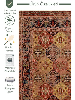 Carpetdocia Kapadokya Antik Desenli Oturma Odası Salon Mutfak Koridor Yıkanabilir Kaymaz Tabanlı Kilim 01 Multy