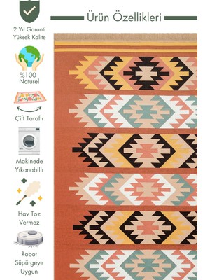 Carpetdocia Maya %100 Naturel Pamuk Yıkanabilir Çift Taraflı Oturma Odası Mutfak Koridor Modern Kilim 39 Multy