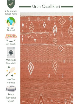 Carpetdocia Maya %100 Naturel Pamuk Yıkanabilir Çift Taraflı Oturma Odası Mutfak Koridor Modern Kilim 37 Terra