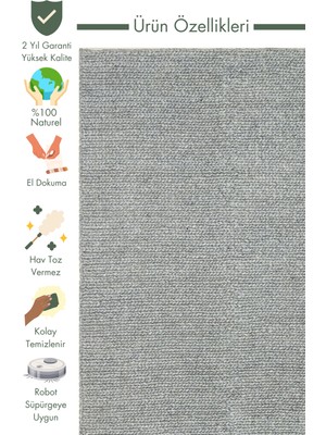 Carpetdocia Woolstar %100 Naturel Kazak Desenli Salon Oturma Odası Koridor Antre El Dokuma Örgü Halı Grey