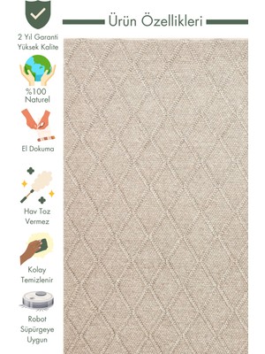 Carpetdocia Woolstar %100 Naturel Kazak Desenli Salon Oturma Odası Koridor Antre El Dokuma Örgü Halı Dıamondbrwn