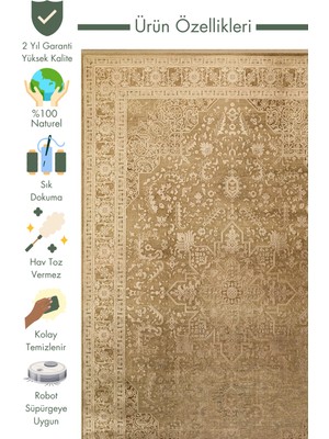 Carpetdocia Golden Serisi %100 Naturel Yumuşak Dokulu Vintage Esintilere Sahip Sık Dokuma Salon Halısı 02 Bronze