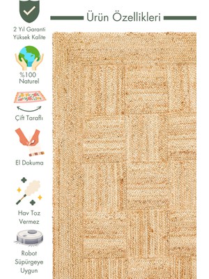 Carpetdocia Crown Jüt %100 Naturel El Dokuma Oturma Odası Koridor Antre Mutfak Balkon Hasır Halı 06 Natural Xw