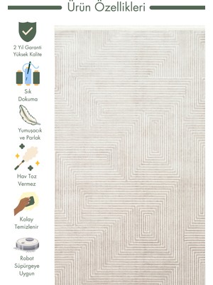 Carpetdocia Kylie Serisi Salon Oturma Odası Koridor Antre Parlak ve Sade Modern Halı 02 Sılver Cream