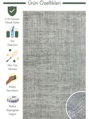 Carpetdocia Dakar Sade Desenli Oturma Odası Salon Koridor Antre Mutfak Modern Halı Plaın Grey