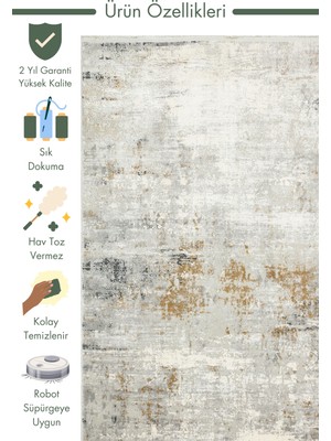 Carpetdocia Pasific Serisi Eskitme Desenli Salon Oturma Odası Koridor Antre Modern Halı 10 Grey Gold Xw