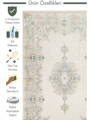 Carpetdocia Üsküdar Serisi Yüksek Kaliteli Sık Dokuma Modern Salon Halısı 01 Cream Blue