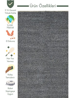 Carpetdocia Woolstar %100 Naturel Kazak Desenli Salon Oturma Odası Koridor Antre El Dokuma Örgü Halı Antrasıt