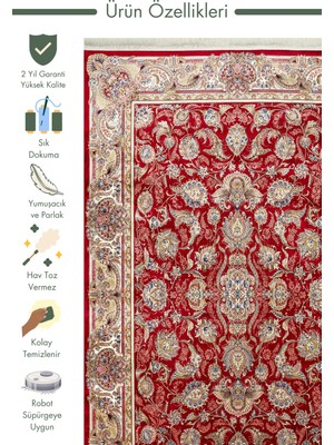 Carpetdocia Topkapı Serisi Yüksek Kalite Sık Dokuma Klasik Desenli Özel Işıltılı Salon Halısı 01 Red