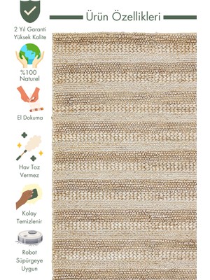 Carpetdocia Knit Jüt %100 Naturel Oturma Odası Koridor Antre Mutfak Balkon El Dokuma Halı S-1410 Sılver Xw