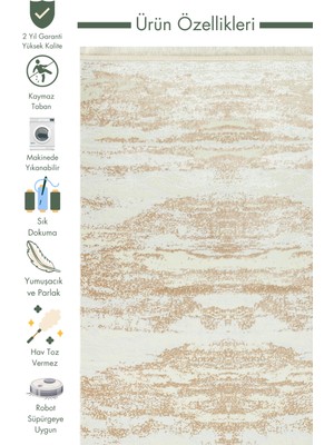 Carpetdocia Smooth Yıkanabilir Kaymaz Parlak Oturma Odası Salon Koridor Ince Dokuma Modern Halı 01 Creambeıge Xw