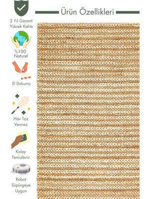 Carpetdocia Knit Jüt %100 Naturel Oturma Odası Koridor Antre Mutfak Balkon El Dokuma Halı S-1152 Natural Xw