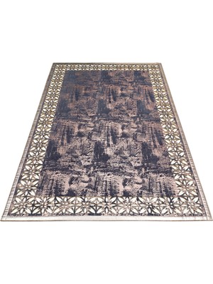 Carpetdocia Gravür Klasik ve Modern Işleme ve Oymaya Sahip Parlak Bordürlü Suni Deri Halı 03 Marıne Bronze Q