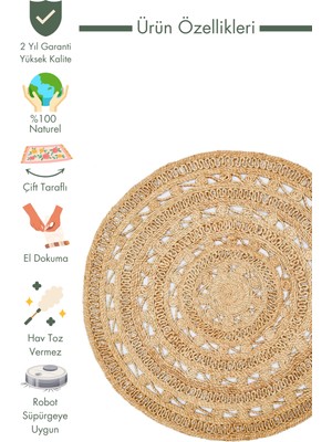 Carpetdocia Only Jüt Yuvarlak ve Oval %100 Naturel Oturma Odası Antre Mutfak Balkon El Dokuma Halı CA106DHURIEXW