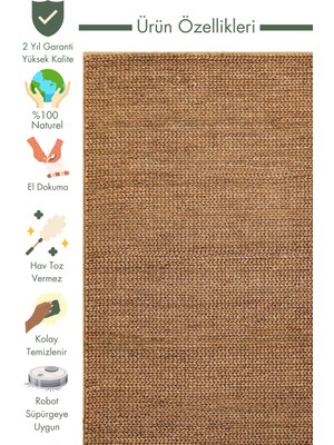 Carpetdocia Baccarat Jüt %100 Naturel Oturma Odası Koridor Antre Mutfak Balkon El Dokuma Hasır Halı Bac Brown-4