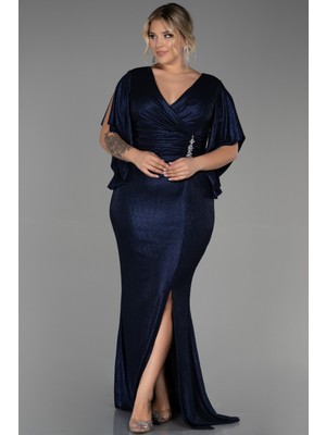 Abiyefon Kısa Kol Kruvaze Yaka Uzun Büyük Beden Abiye ABU3280