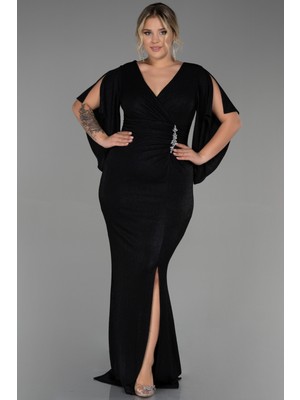 Abiyefon Kısa Kol Kruvaze Yaka Uzun Büyük Beden Abiye ABU3280