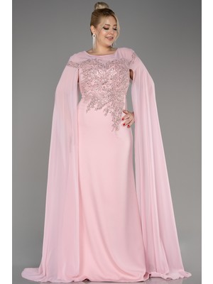 Abiyefon Şifon Uzun Kol Işlemeli Büyük Beden Abiye ABU3913