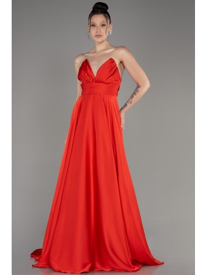 Abiyefon Straplez Uzun Saten Abiye Elbise ABU3965