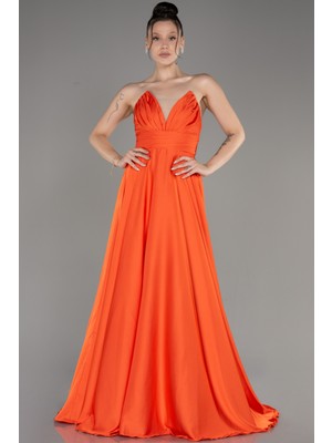 Abiyefon Straplez Uzun Saten Abiye Elbise ABU3965