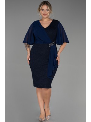 Abiyefon Kısa Kol Simli Büyük Beden Abiye ABK1826