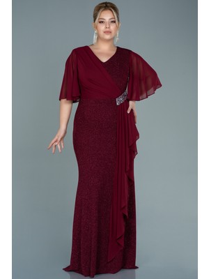 Abiyefon Kısa Kol Simli Uzun Büyük Beden Abiye ABU2651