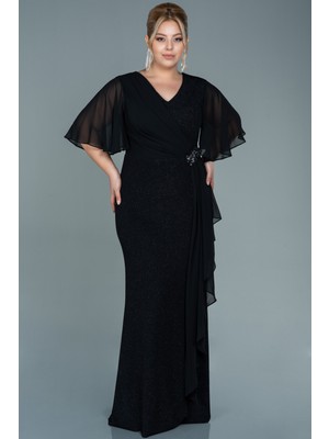 Abiyefon Kısa Kol Simli Uzun Büyük Beden Abiye ABU2651