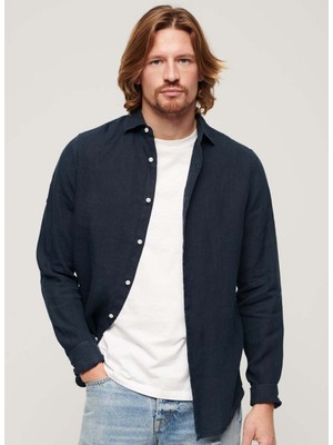 Superdry Normal Lacivert Düz Erkek Gömlek M4010607A11S_STUDIOS Casual Lınen L