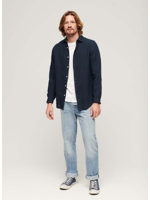 Superdry Normal Lacivert Düz Erkek Gömlek M4010607A11S_STUDIOS Casual Lınen L