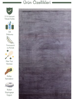 Carpetdocia Paris Parlak Ipeksi Görünümlü Salon Oturma Odası Koridor Antre Modern Halı Plaın D.grey Nw