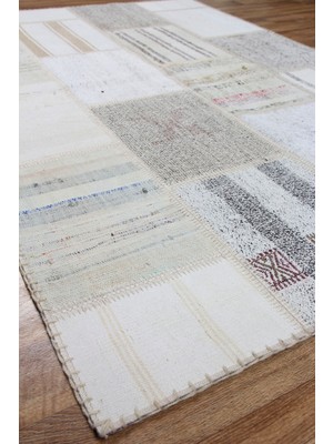 Carpetdocia Maldives %100 Naturel Pamuk Yün Salon Oturma Odası Geleneksel Kendir Patchwork Kilim 01 Beıge