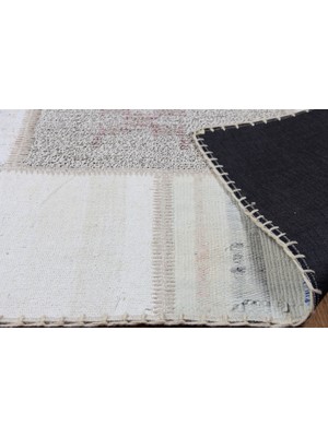 Carpetdocia Maldives %100 Naturel Pamuk Yün Salon Oturma Odası Geleneksel Kendir Patchwork Kilim 01 Beıge