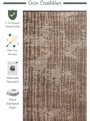 Carpetdocia Abanoz Yıkanabilir Vintage Desenli Oturma Odası Salon Mutfak Modern Ince Dokuma Halı 10 Vızon