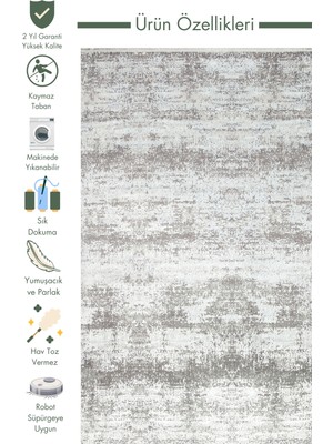 Carpetdocia Smooth Yıkanabilir Kaymaz Parlak Oturma Odası Salon Koridor Ince Dokuma Modern Halı 112 Grey