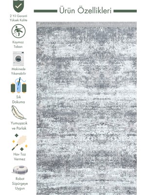 Carpetdocia Smooth Yıkanabilir Kaymaz Parlak Oturma Odası Salon Koridor Ince Dokuma Modern Halı 01 Grey Xw