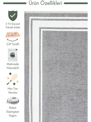 Carpetdocia Yellowstone Pamuklu Yıkanabilir Çift Taraflı Oturma Odası Koridor Mutfak Iskandinav Kilim 06GREYWHI