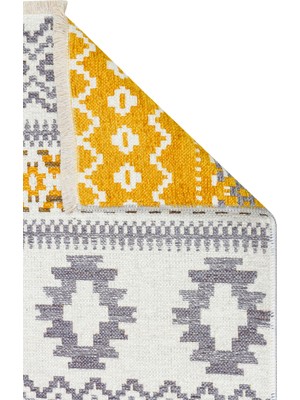 Carpetdocia Yellowstone Pamuklu Yıkanabilir Çift Taraflı Oturma Odası Koridor Mutfak Iskandinav Kilim 09GRYYEL