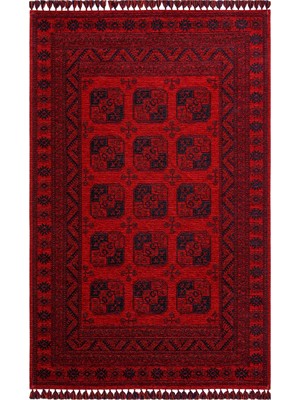 Carpetdocia Uygur Afgan Yağcıbedir Desenli Yıkanabilir Kaymaz Oturma Odası Salon Koridor Ince Dokuma Halı 01 Red