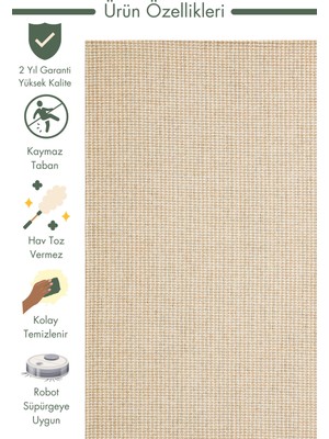 Carpetdocia Arizona Hasır Görünümlü Modern Oturma Odası Salon Koridor Mutfak Kaymaz Kilim 01 Cream Sılver