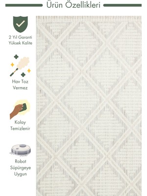 Carpetdocia Comfy Modern Desenli Oturma Odası Koridor Antre Yatak Odası Örgü Dokuma Halı 03 Grey Cream