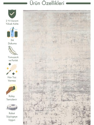 Carpetdocia Paris Parlak Ipeksi Görünümlü Salon Oturma Odası Koridor Antre Modern Halı 01 Grey Nw