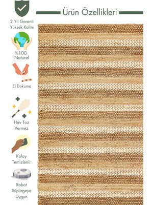 Carpetdocia Knit Jüt %100 Naturel Oturma Odası Koridor Antre Mutfak Balkon El Dokuma Halı S-1410 Natural Xw