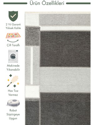 Carpetdocia Yellowstone Pamuklu Yıkanabilir Çift Taraflı Oturma Odası Koridor Mutfak Iskandinav Kilim 08GREYANT