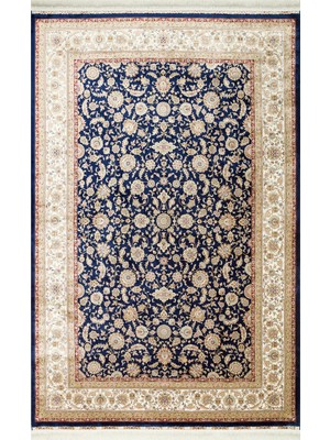 Carpetdocia Topkapı Serisi Yüksek Kalite Sık Dokuma Klasik Desenli Özel Işıltılı Salon Halısı 03 Navy Cream