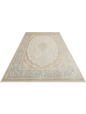 Carpetdocia Mumbai Serisi Klasik Desenli Yüksek Kalite Sık Dokuma Parlak Salon Halısı 08 Cream Grey