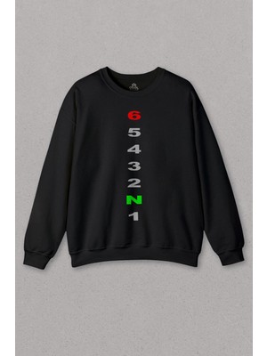 So Cool Siyah Sweatshirt Motosiklet Vites Red Line Baskılı Unisex Sweat